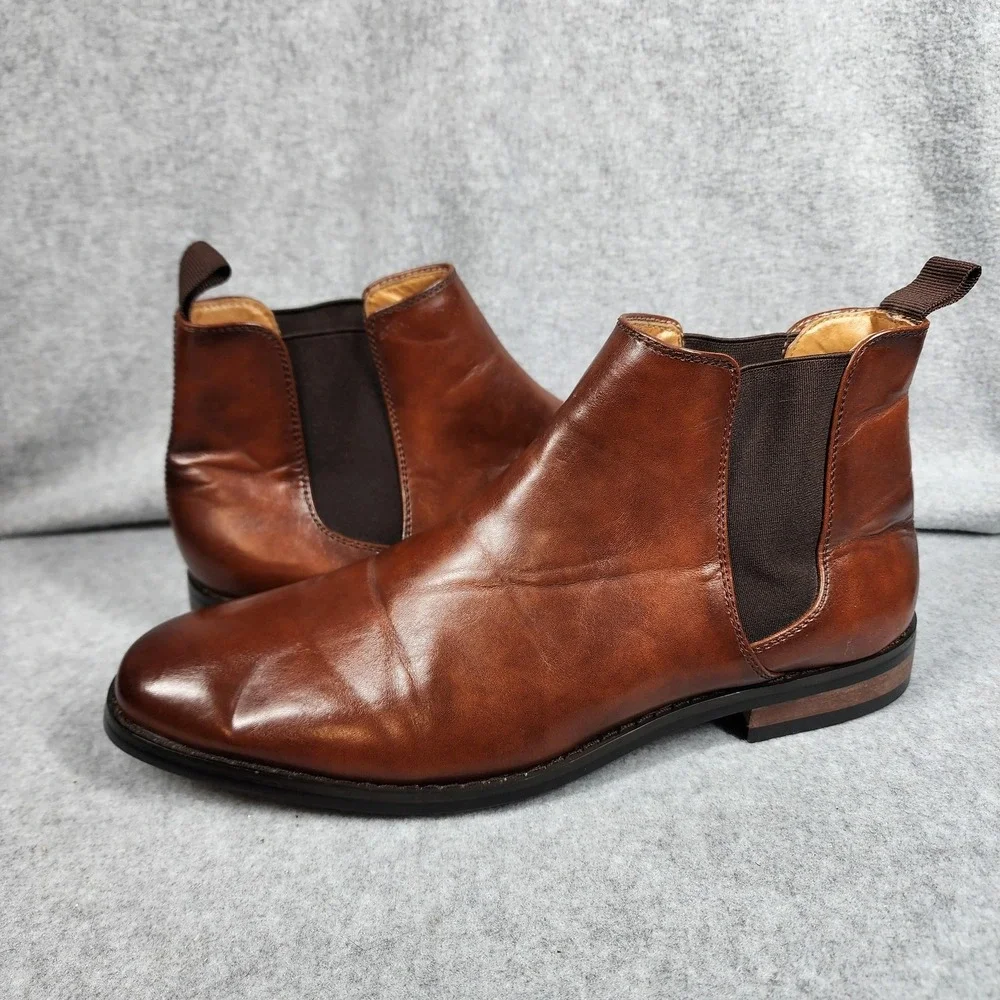 JXSN Chelsea Boots Mens Size 8.5 Brown Leather Pull On Ankle Dressy Office